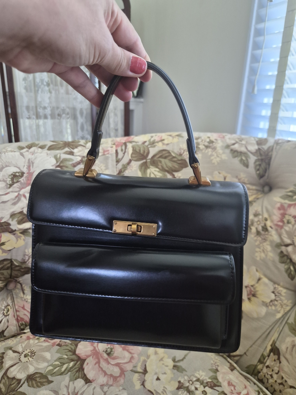Structured Black Leather Top-Handle Satchel with Gold-Tone Hardware